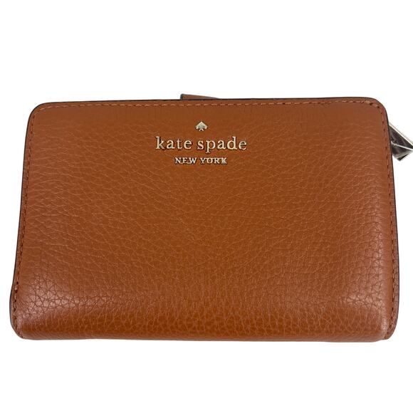 Kate Spade Leila Wallet Medium Compact Bifold Camel Brown Pebbled Leather - Picture 1 of 9